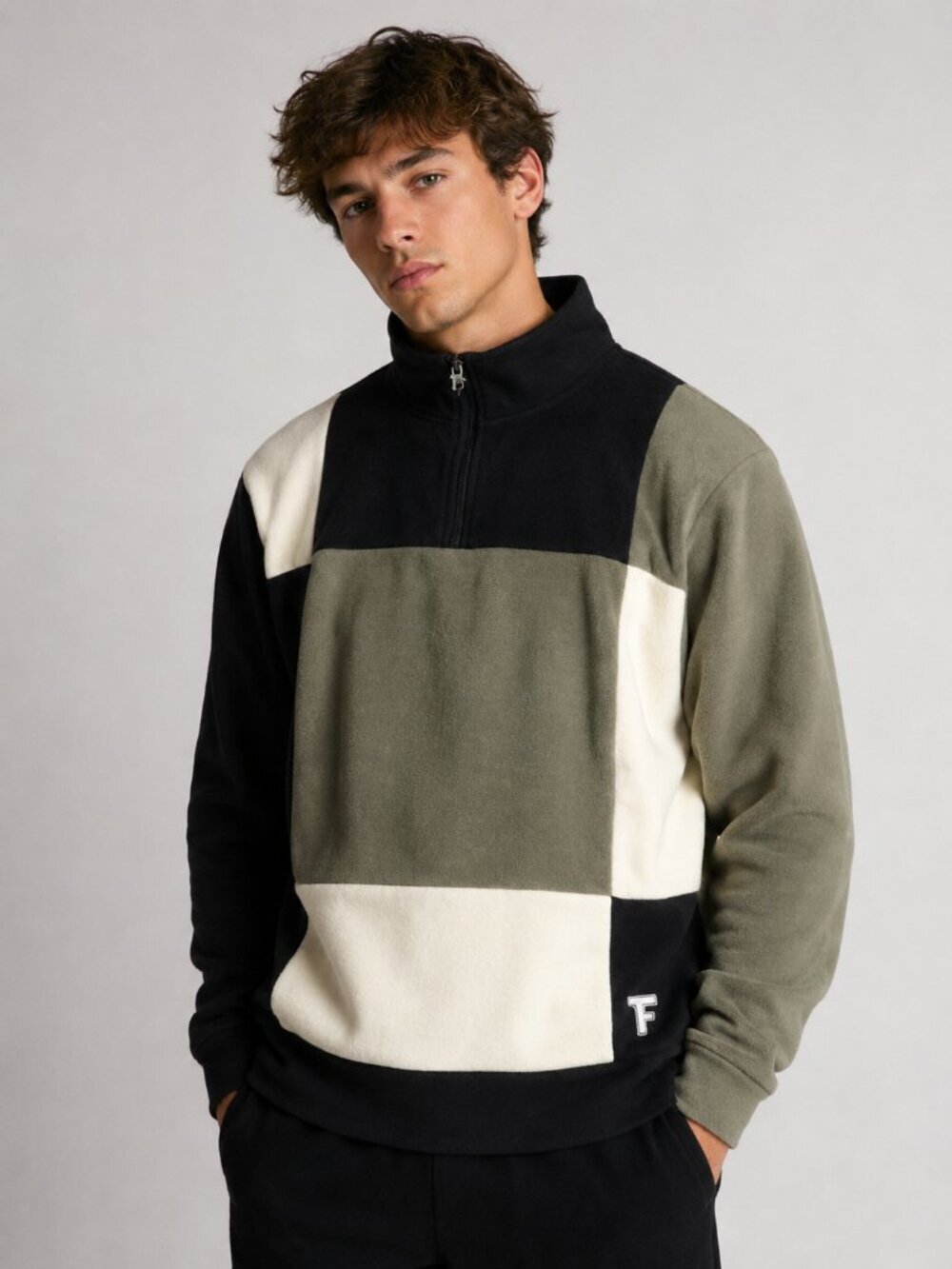 Teddy Fresh Men's Polar Colorblock Quarter Zip Pullover Sweatshirt 54550